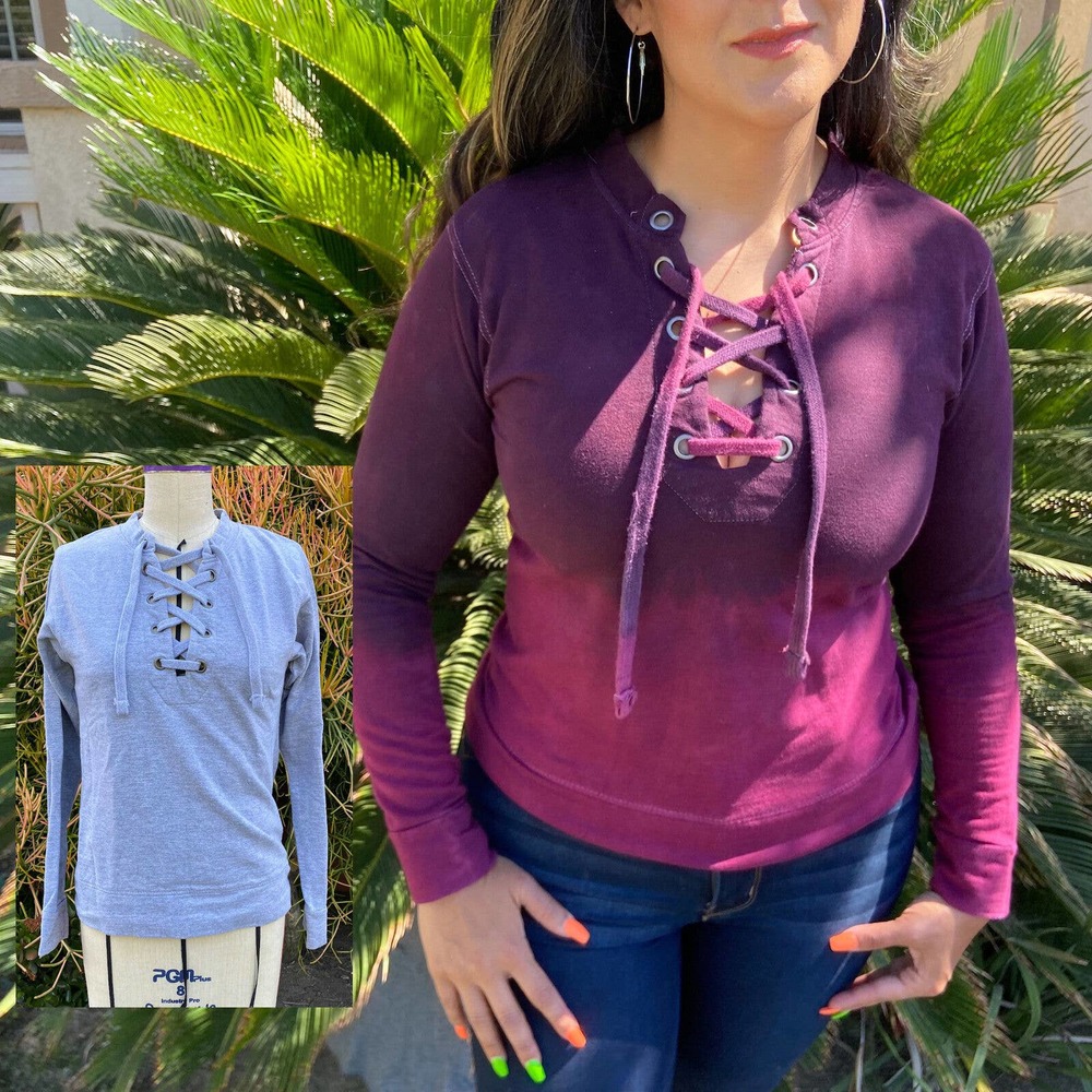 ReDyed Lace Up Sweatshirt Wine Red to Magenta Ombre